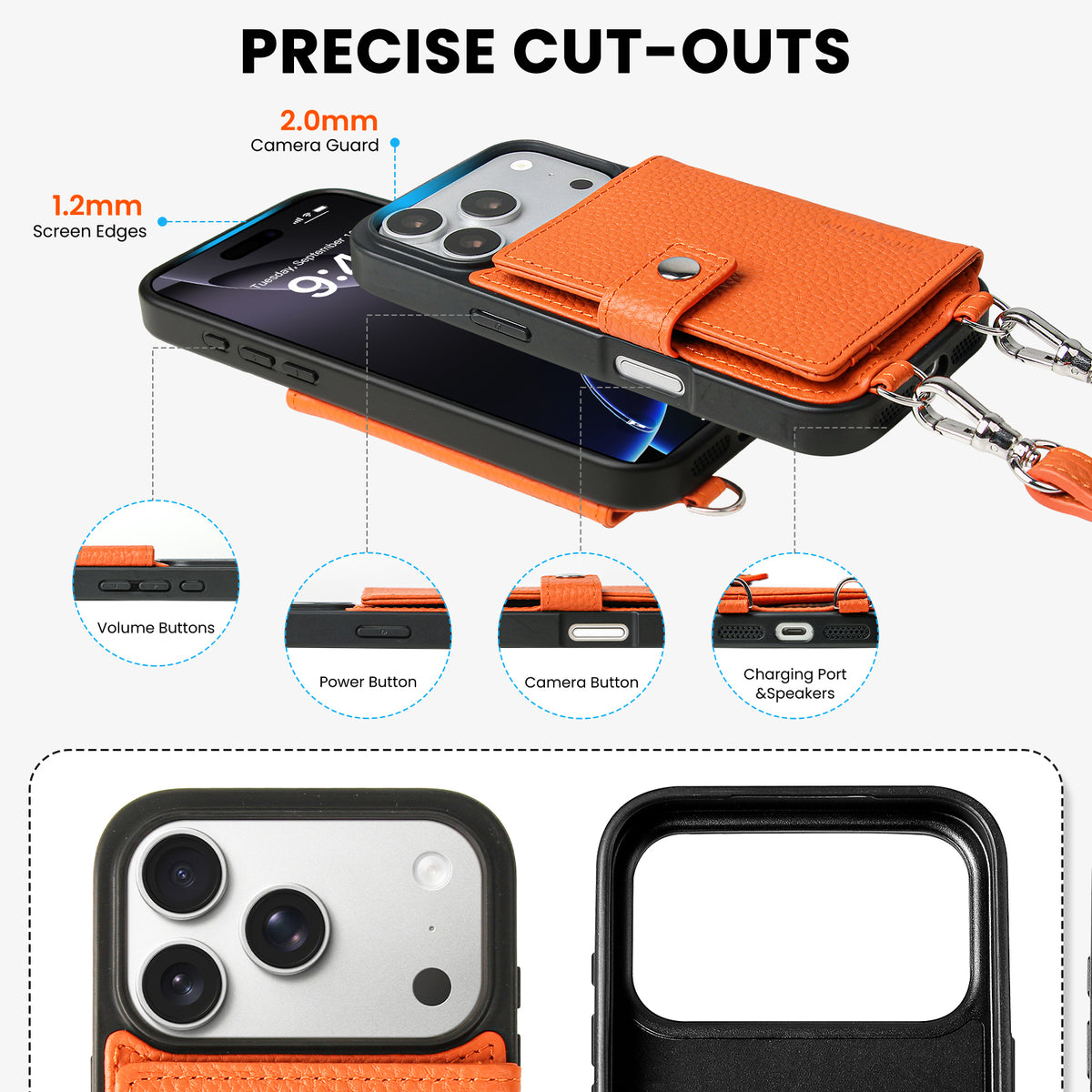 MagSafe Bifold Wallet Crossbody Case | Orange