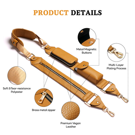 ADJUSTABLE VEGAN LEATHER CROSSBODY STRAP WITH SMALL PURSE
