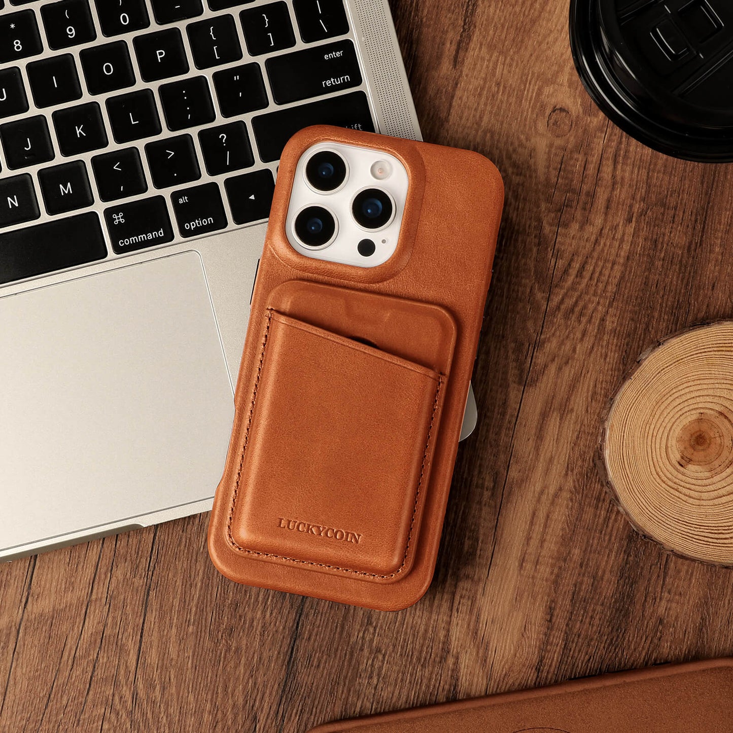 Magnetic Leather Wallet with Case | Brown