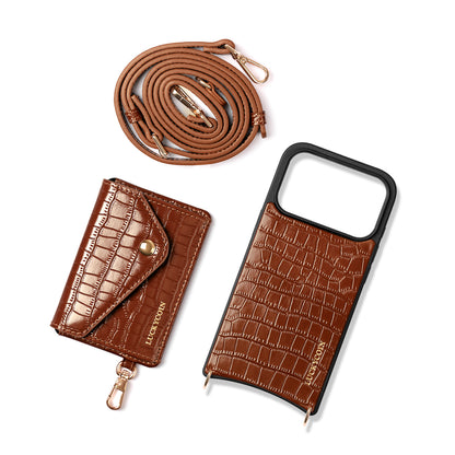 Magnet Wallet Crossbody Phone Case | Brown Croc