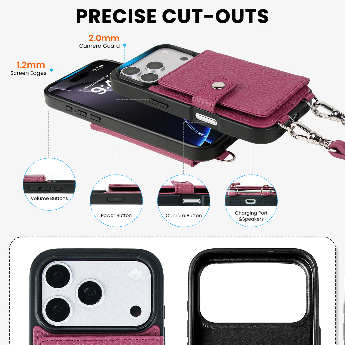 MagSafe Bifold Wallet Crossbody Case | Rose Purple
