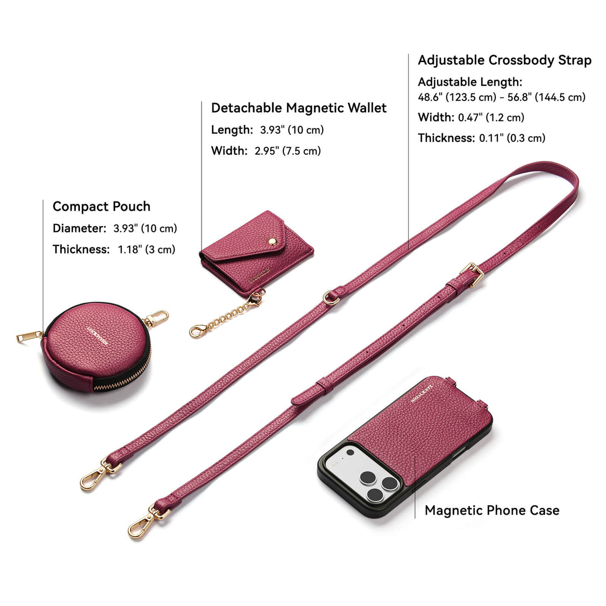 Detachable Crossbody Wallet Phone Case with Round Pouch | Rose Purple