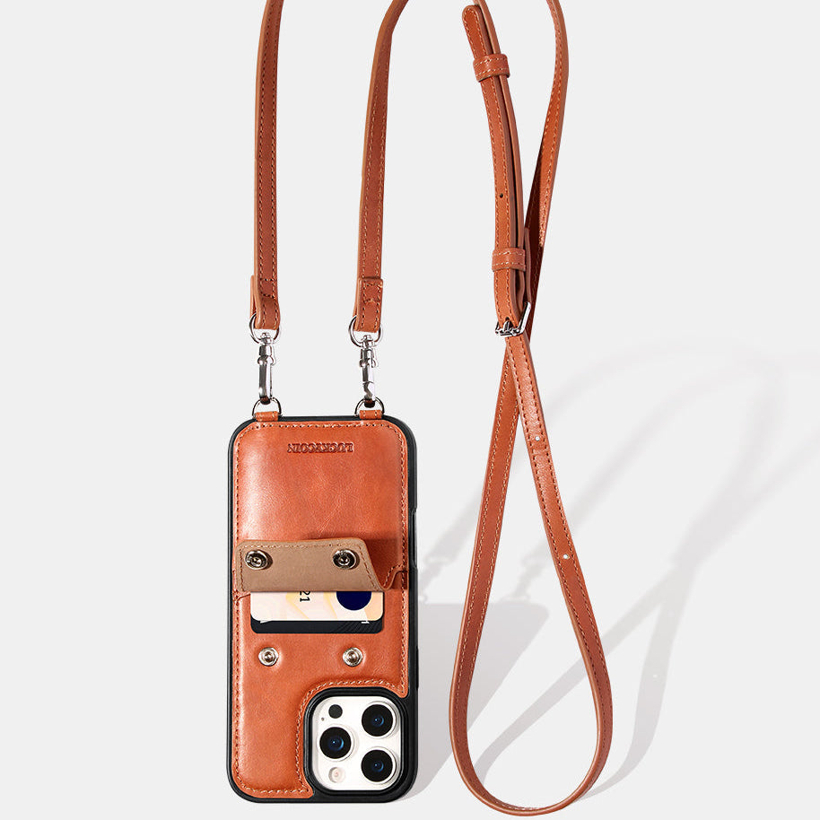 Crossbody Phone Case with Snap Wallet | Brown