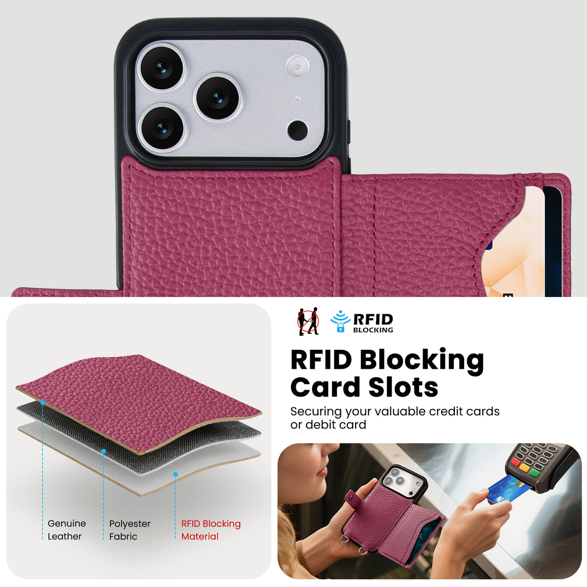 MagSafe Bifold Wallet Crossbody Case | Rose Purple