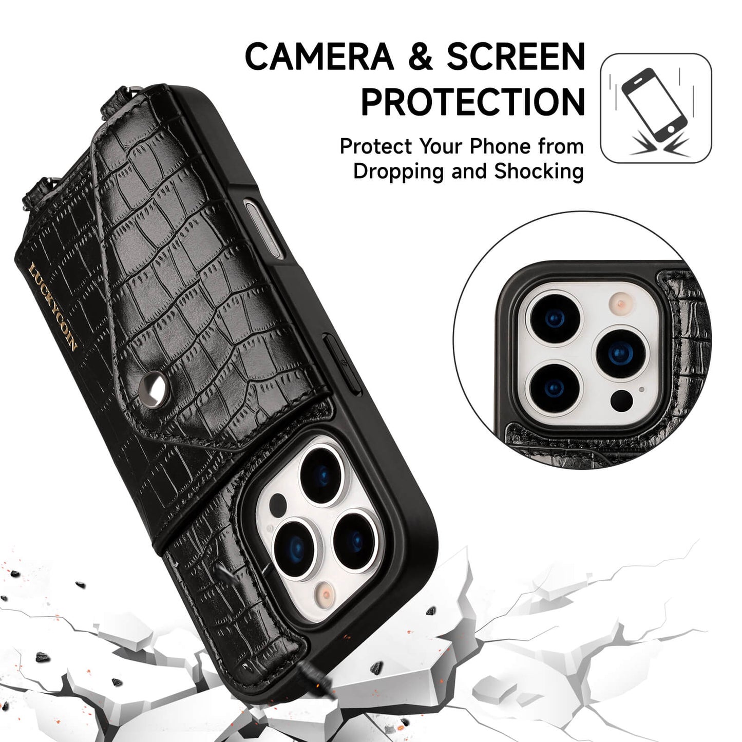 Crossbody Wallet Case | Black Croc