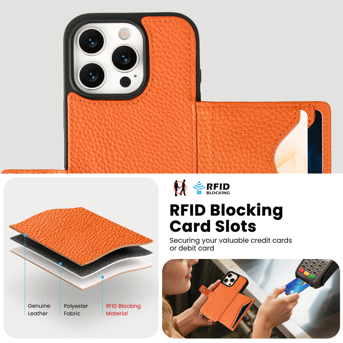 MagSafe Bifold Wallet Crossbody Case | Orange