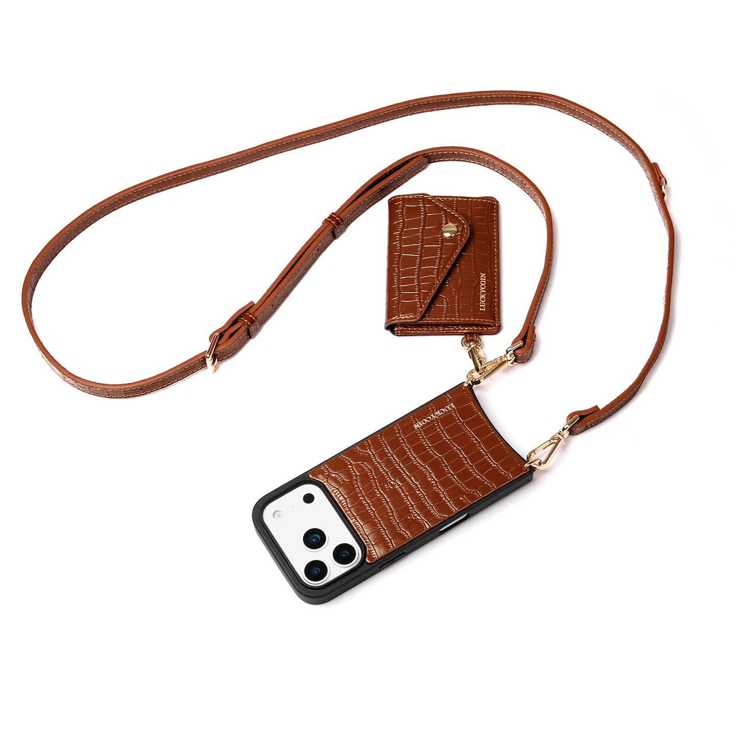 Magnet Wallet Crossbody Phone Case | Brown Croc