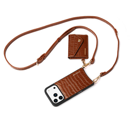 Magnet Wallet Crossbody Phone Case | Brown Croc