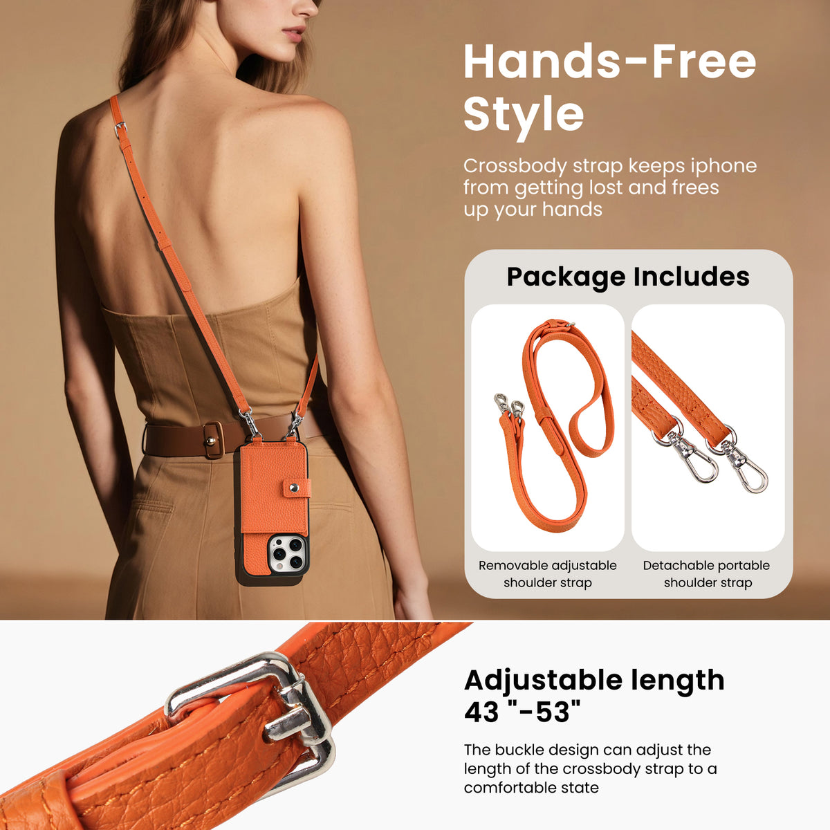MagSafe Bifold Wallet Crossbody Case | Orange