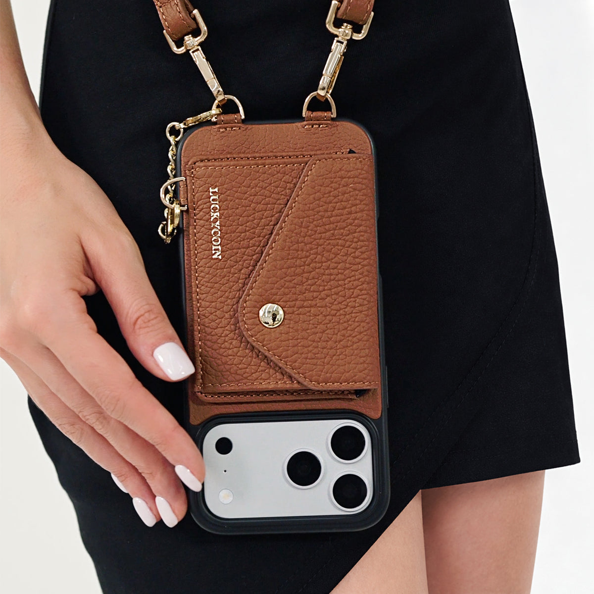 Detachable Crossbody Wallet Phone Case with Round Pouch | Cognac Brown