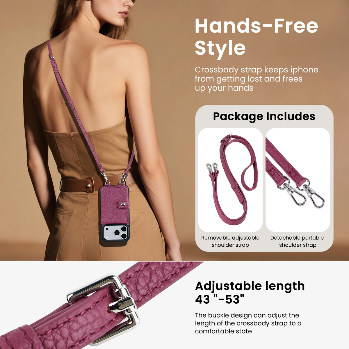 MagSafe Bifold Wallet Crossbody Case | Rose Purple