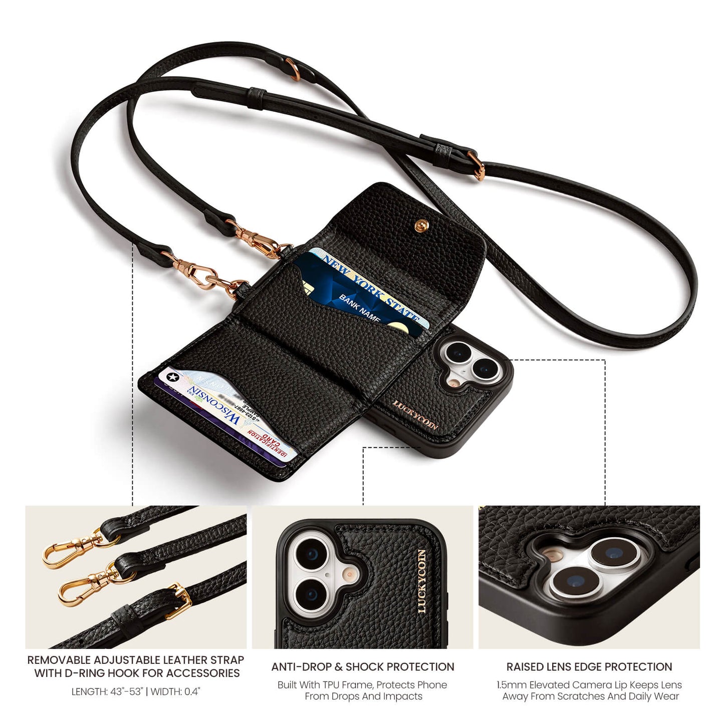 Detachable Flip Wallet Crossbody Phone Case | Black