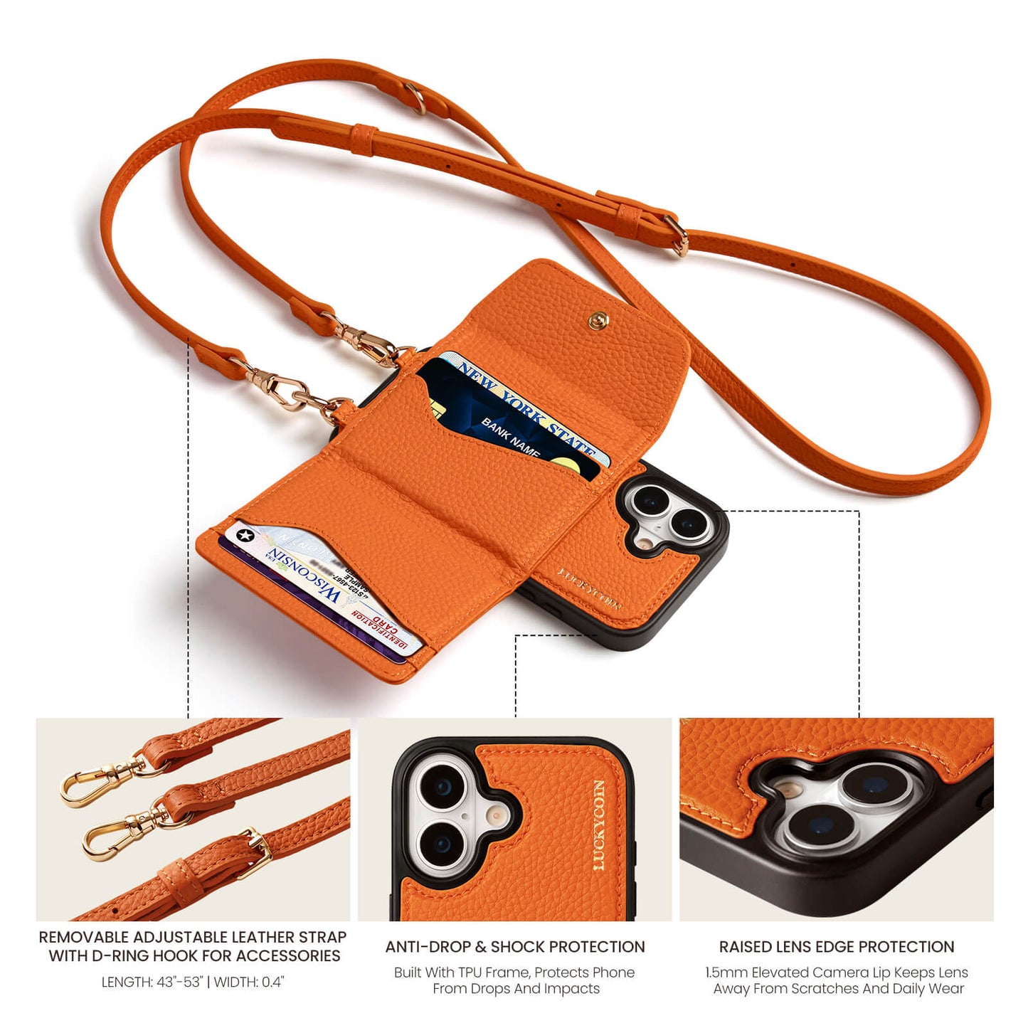 Detachable Flip Wallet Crossbody Phone Case | Orange