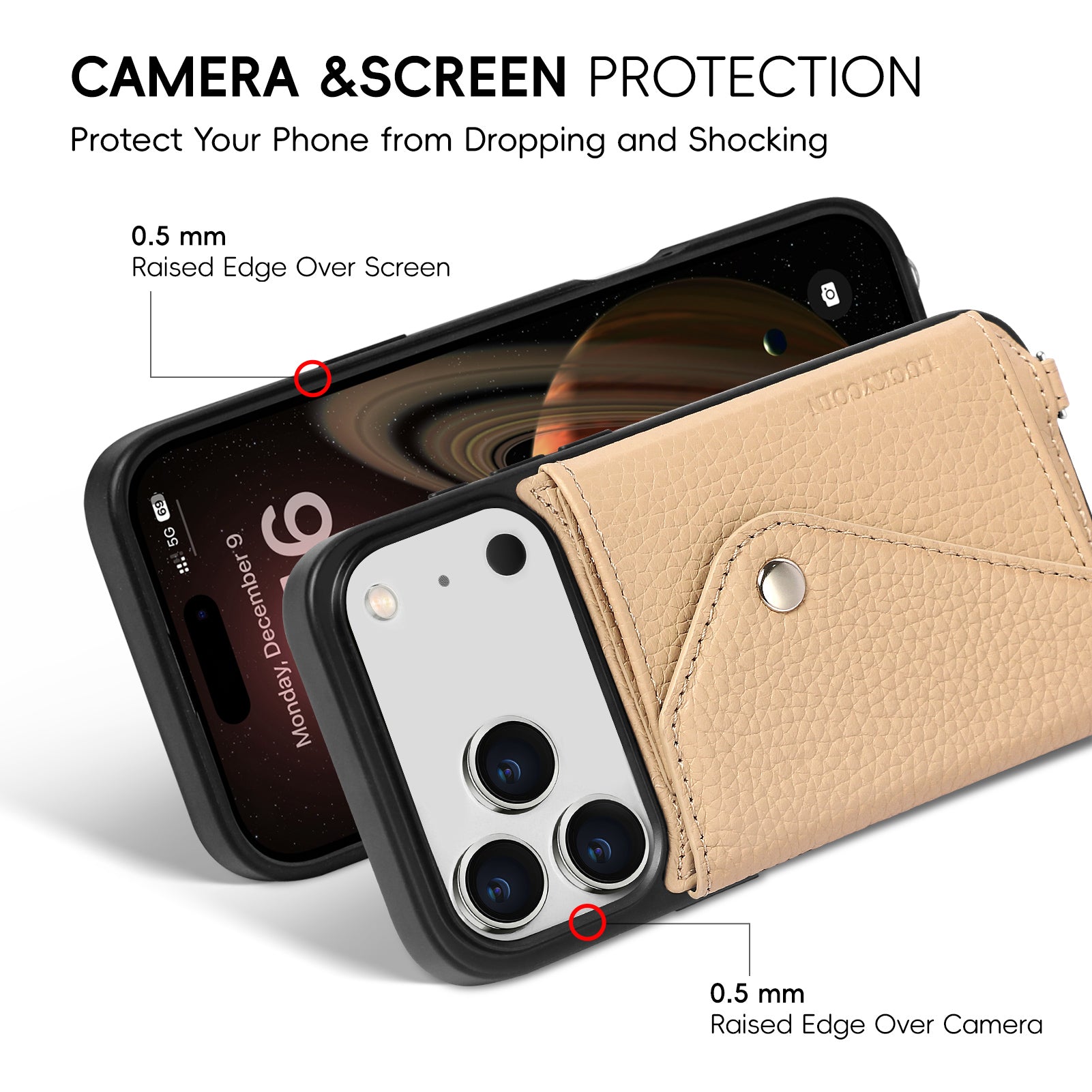iPhone Crossbody Wallet Case | Beige Pebbled Leather | LUCKYCOIN