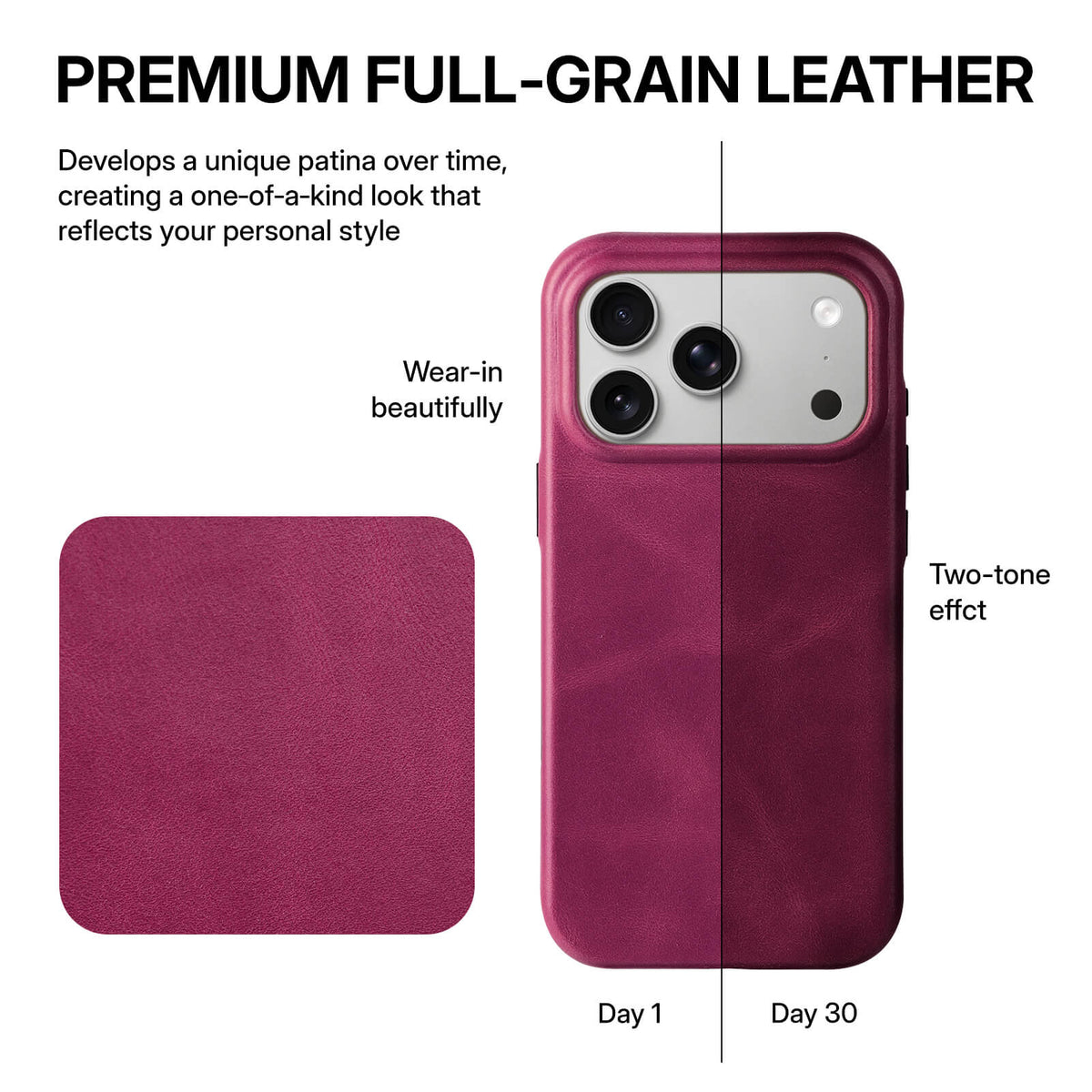 Full-Grain Leather Phone Case | Rose Purple