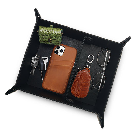LUCKYCOIN Leather Valet Tray