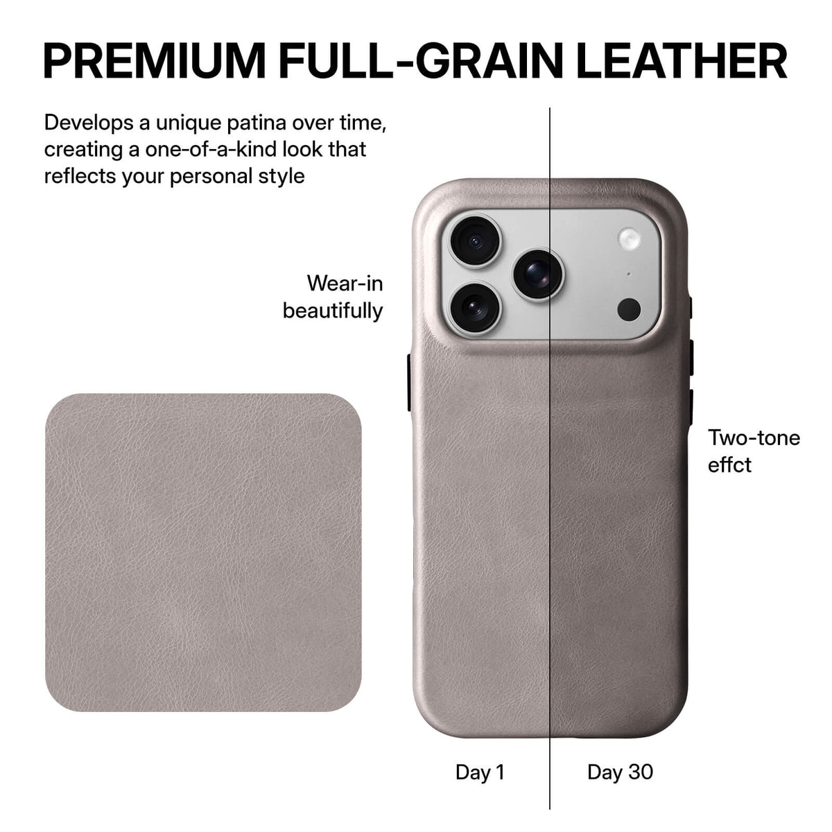 Full-Grain Leather Phone Case | Light Gray