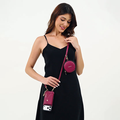 Detachable Crossbody Wallet Phone Case with Round Pouch | Rose Purple