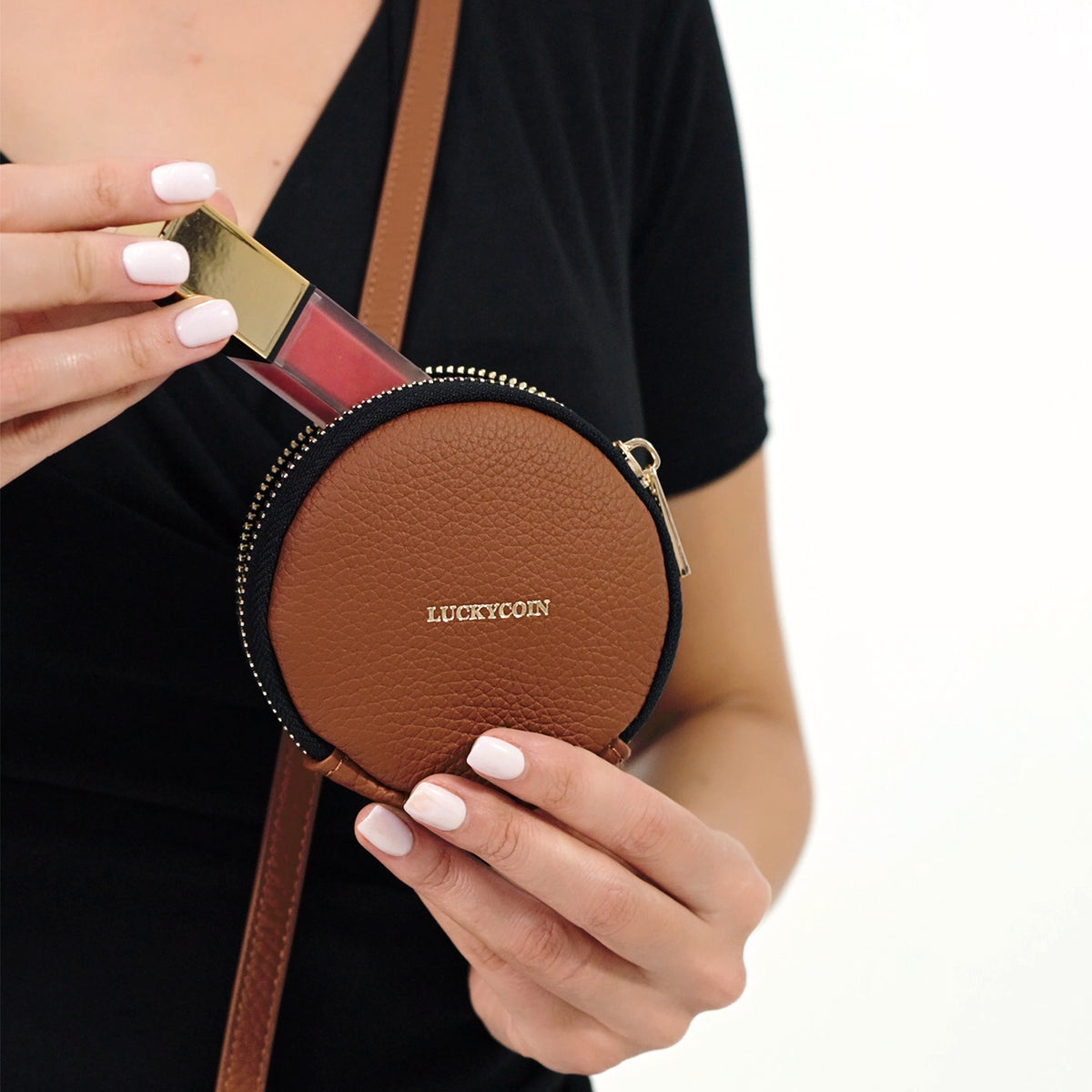 Detachable Crossbody Wallet Phone Case with Round Pouch | Cognac Brown