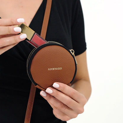 Detachable Crossbody Wallet Phone Case with Round Pouch | Cognac Brown