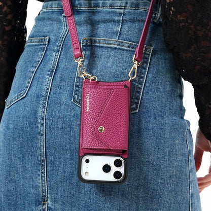 LUCKYCOIN magnet wallet crossbody phone case in rose purple leather with detachable wallet and MagSafe compatibility, lifestyle wear6