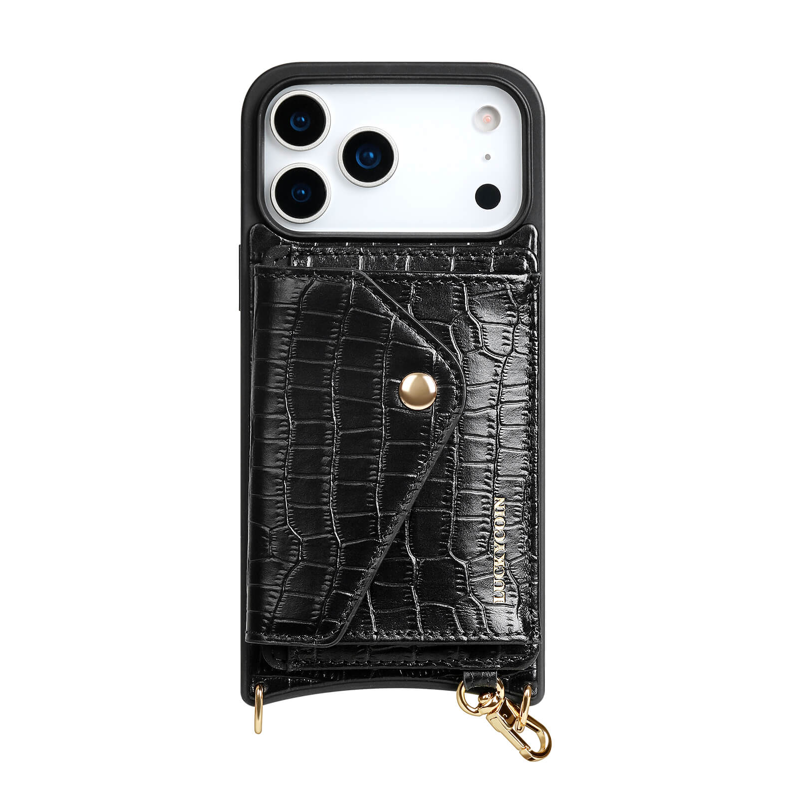 MagSafe Detachable Wallet Crossbody Phone Case – Black Croc