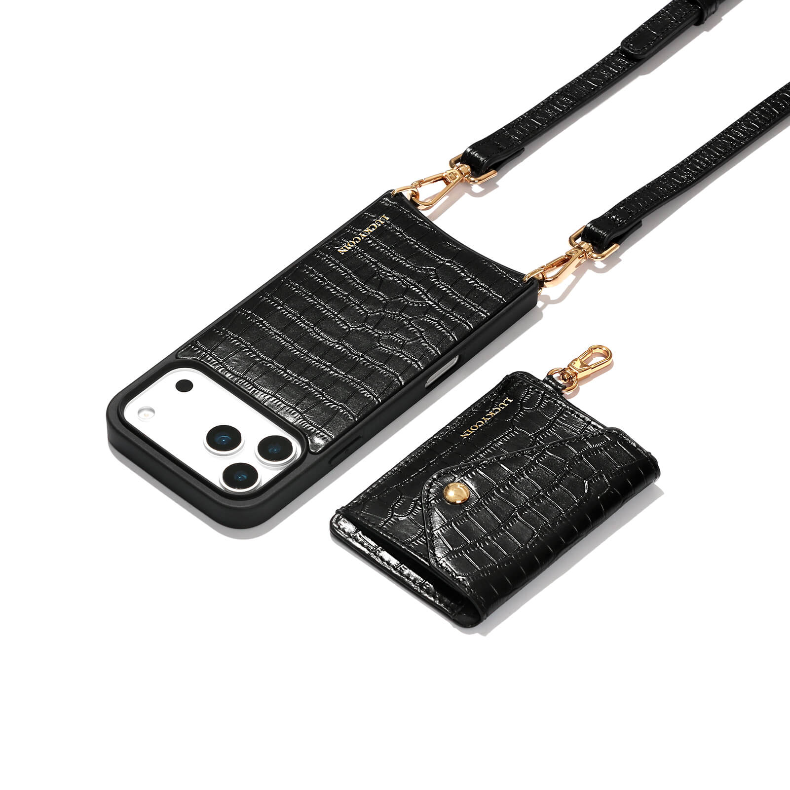 MagSafe Detachable Wallet Crossbody Phone Case – Black Croc