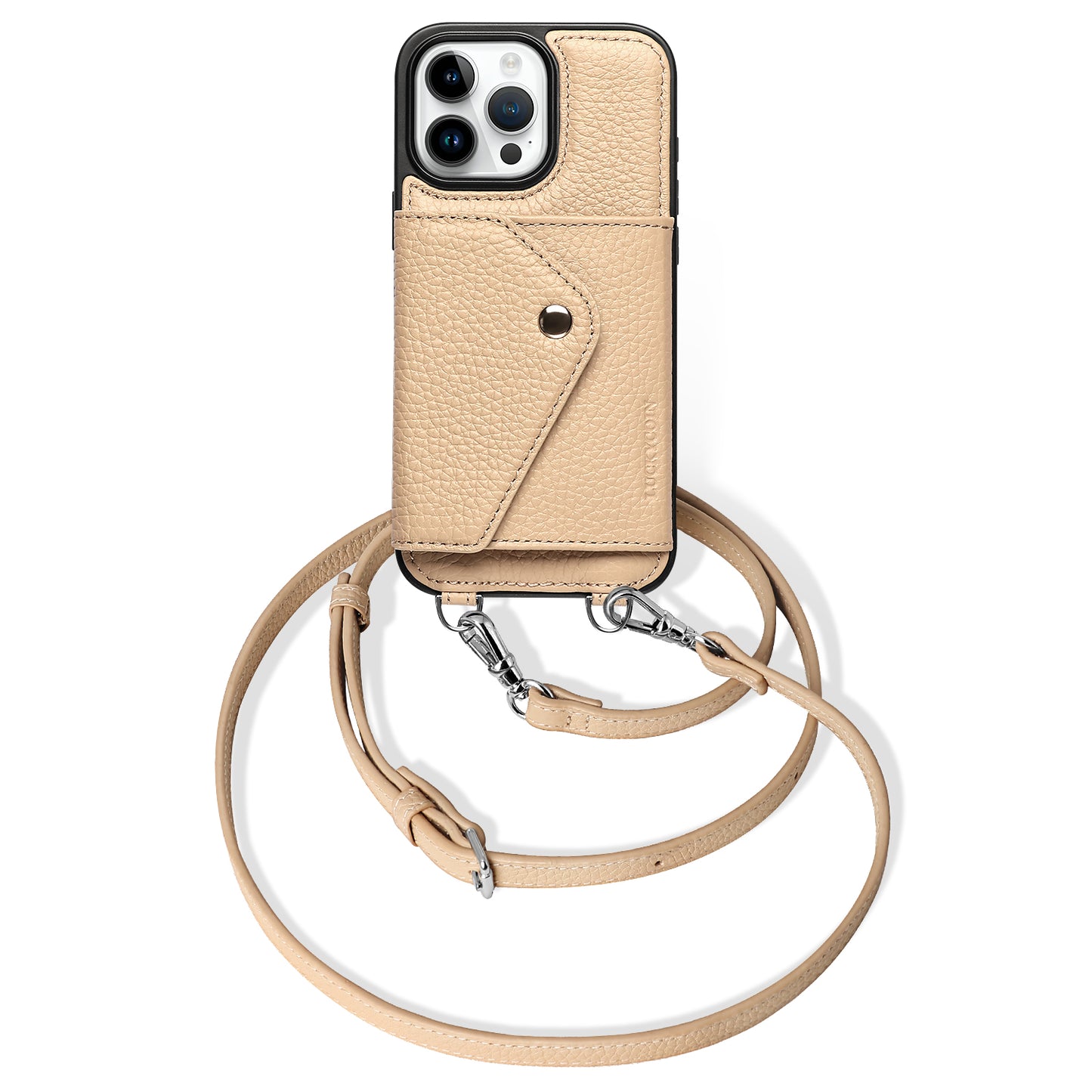 LUCKYCOIN  beige leather crossbody wallet phone case for iPhone 16 Pro
Max