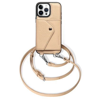 LUCKYCOIN  beige leather crossbody wallet phone case for iPhone 16 Pro
Max