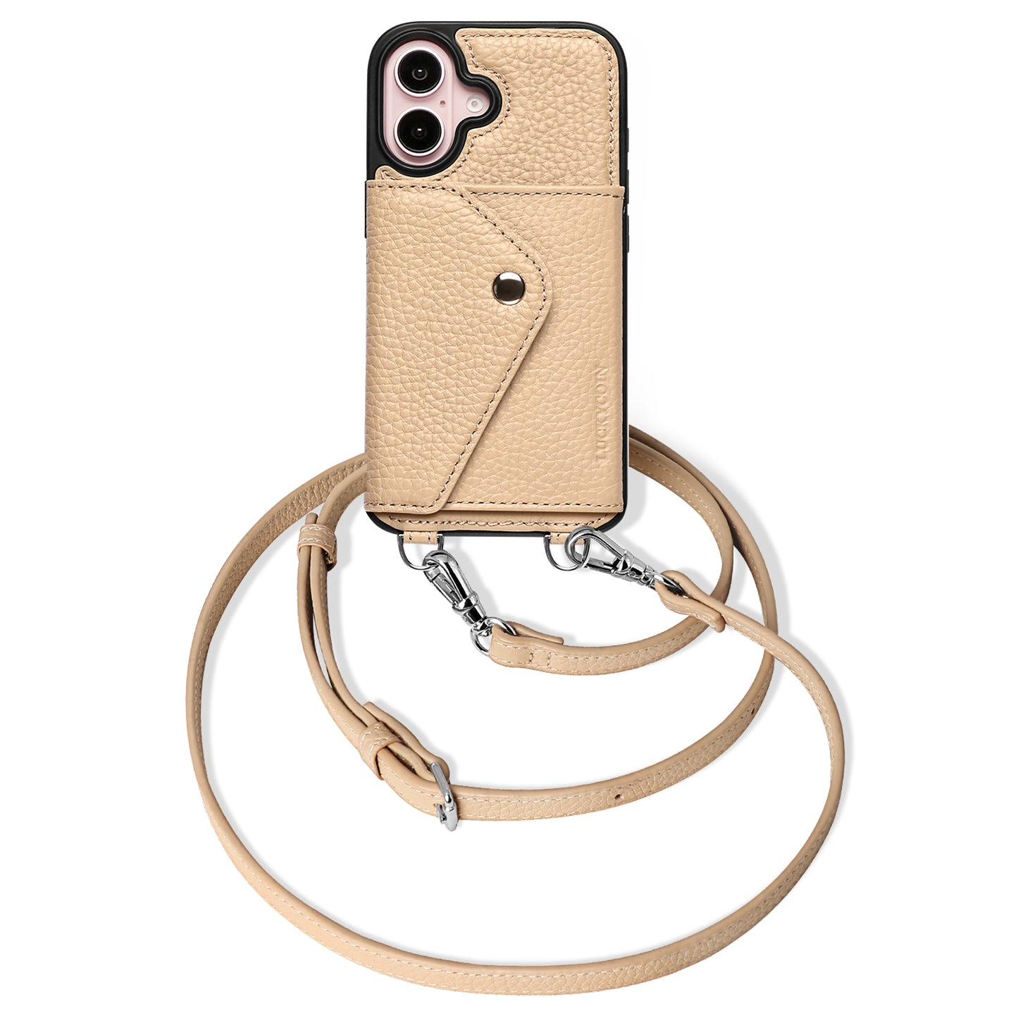 LUCKYCOIN  beige leather crossbody wallet phone case for iPhone 16