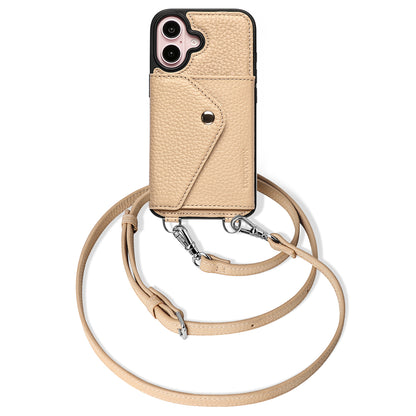 LUCKYCOIN  beige leather crossbody wallet phone case for iPhone 16