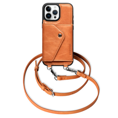 LUCKYCOIN retro brown leather crossbody wallet phone case for iPhone 16 Pro Max