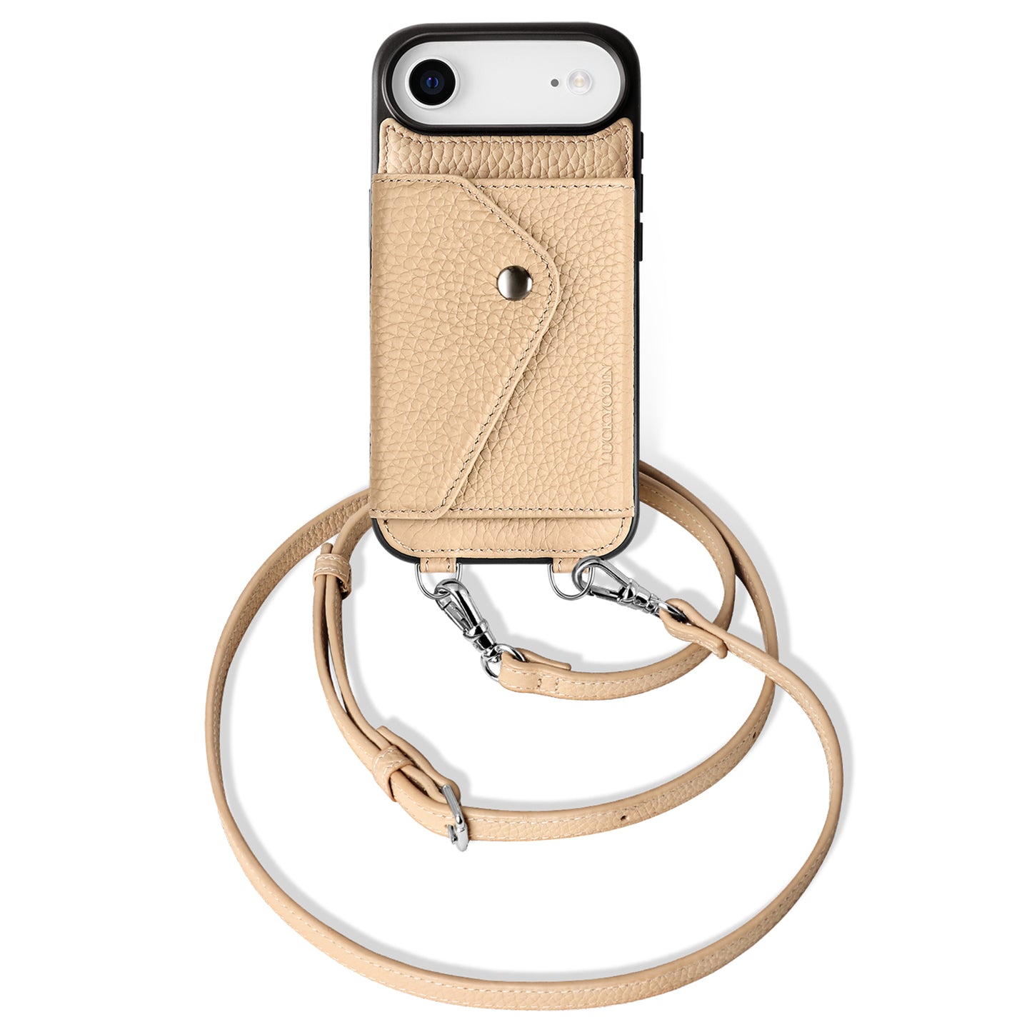 LUCKYCOIN  beige leather crossbody wallet phone case for iPhone 17 Air