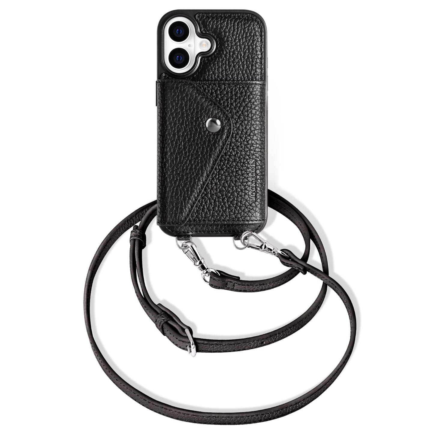 LUCKYCOIN  black leather crossbody wallet phone case for iPhone 17