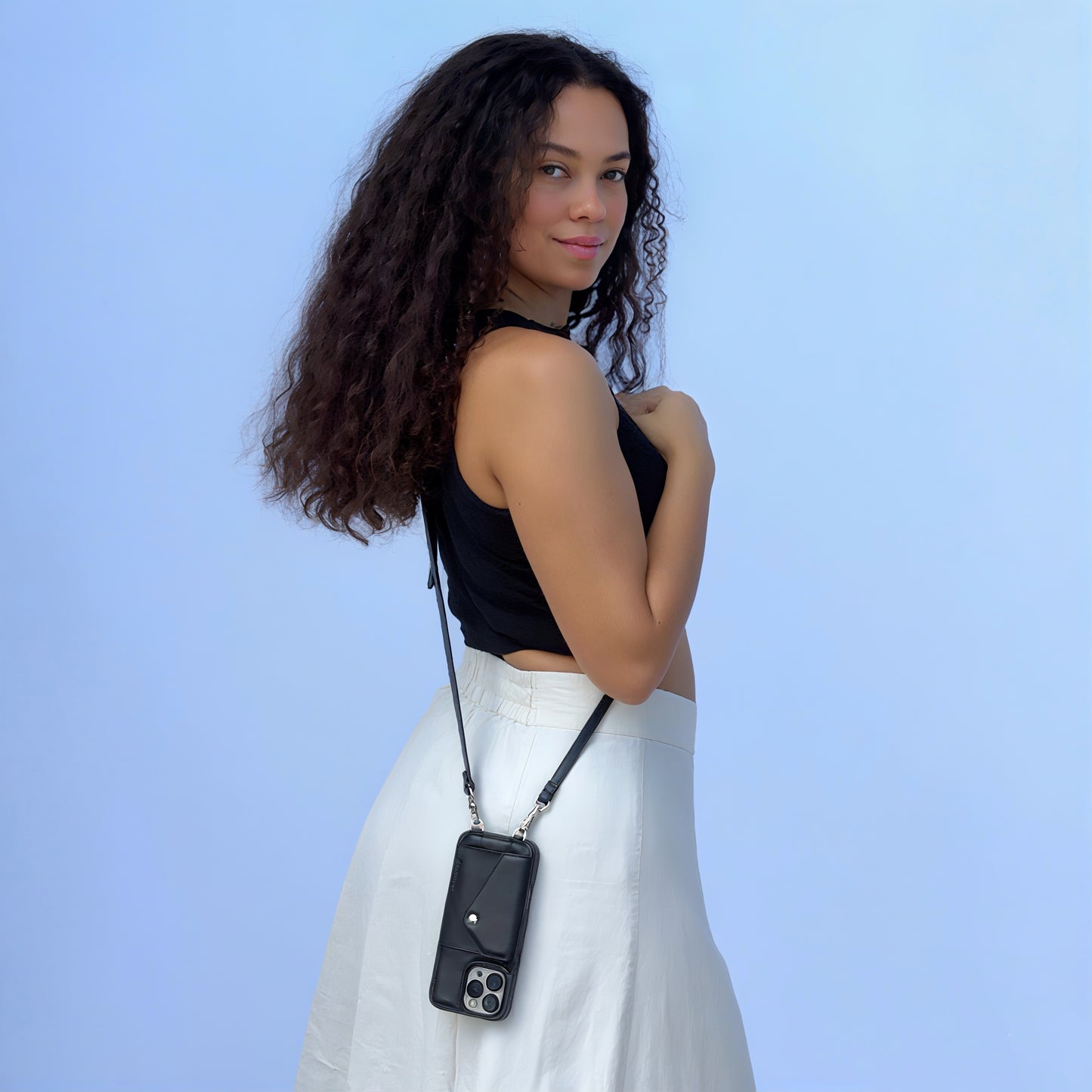 LUCKYCOIN retro black leather hands-free crossbody wallet phone case1