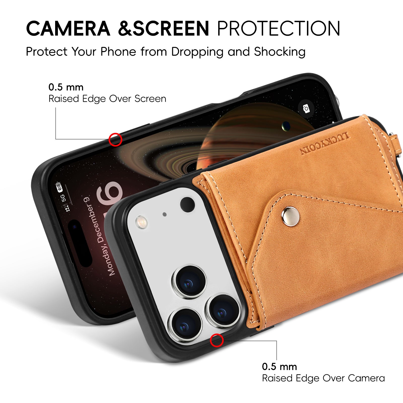 LUCKYCOIN retro almond tan leather hands-free crossbody wallet phone case 1