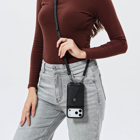 LUCKYCOIN Hands free leather crossbody wallet phone case for iPhone