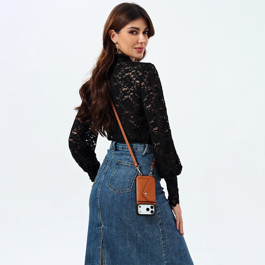 LUCKYCOIN hands-free leather crossbody wallet phone case for iPhone, perfect for daily travel8