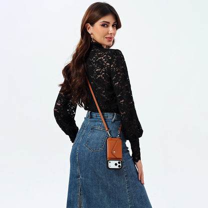 LUCKYCOIN hands-free leather crossbody wallet phone case for iPhone, perfect for daily travel8