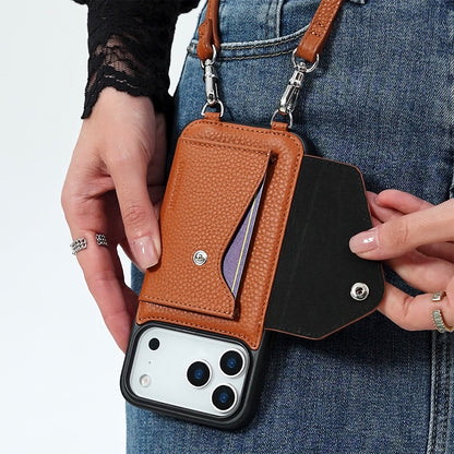 LUCKYCOIN hands-free leather crossbody wallet phone case for iPhone, perfect for daily travel1