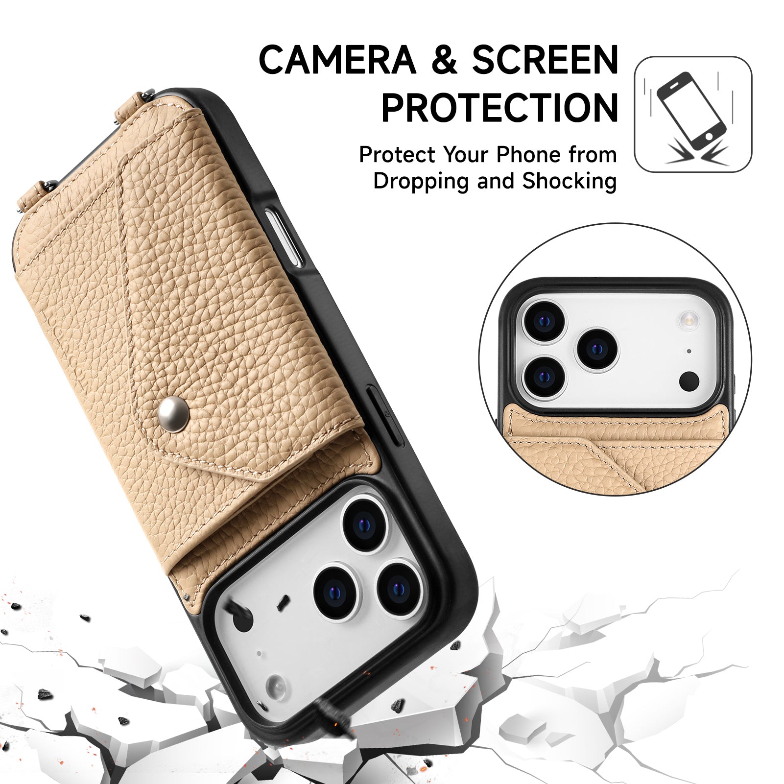 LUCKYCOIN hands-free leather crossbody wallet phone case for iPhone, perfect for daily travel2