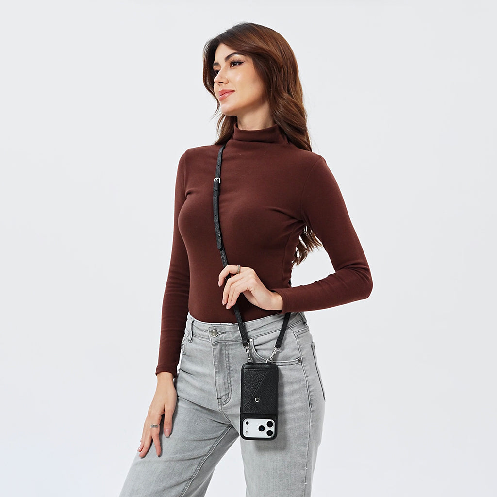 LUCKYCOIN hands-free leather crossbody wallet phone case for iPhone, perfect for daily travel5