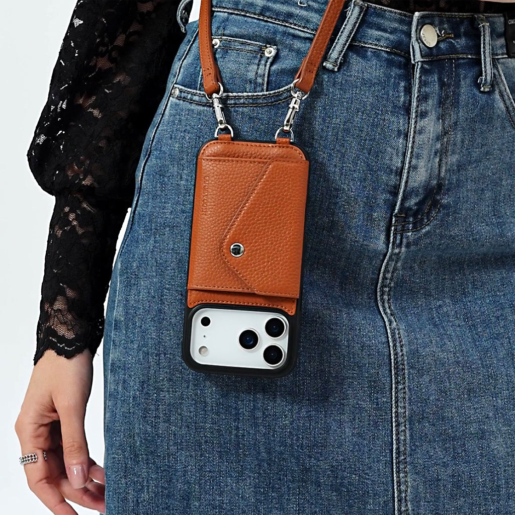 LUCKYCOIN hands-free leather crossbody wallet phone case for iPhone, perfect for daily travel6