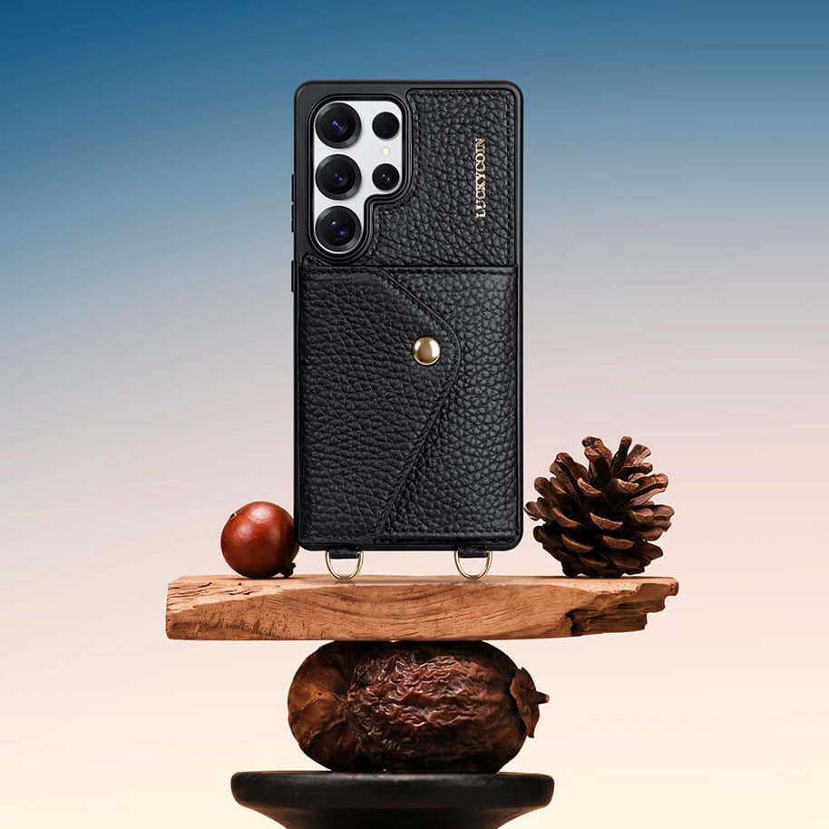 Samsung Galaxy crossbody wallet phone case made with premium pebbled leather